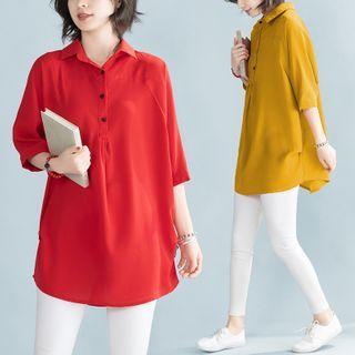 Elbow-sleeve Chiffon Polo Shirt