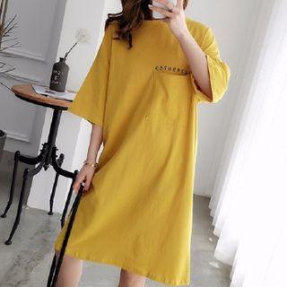Elbow-sleeve Number Embroidered T-shirt Dress