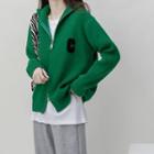 Stand Collar Lettering Zip-up Cardigan