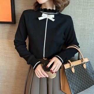 Mock-neck Ruffle Collar Knit Top