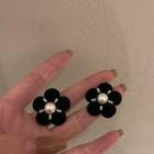 Flocking Flower Faux Pearl Alloy Earring 1 Pair - Black - One Size