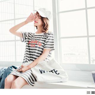 Short Sleeve Letter Print Striped T-shirt Dress