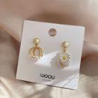Non-matching Flower Drop Earring 1 Pair - Asymmetric - Gold & White & Yellow - One Size