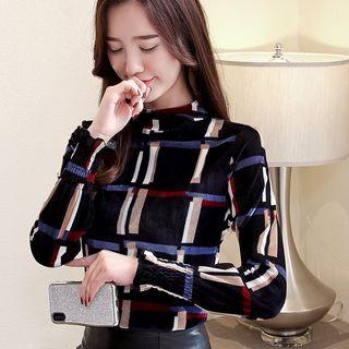 Pleuche Stand-collar Long Sleeve Top