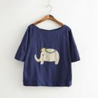 Elephant Appliqu  Short Sleeve T-shirt