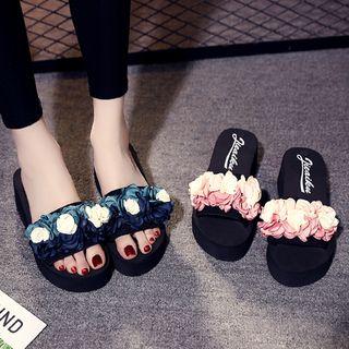 Floral Slide Platform Slippers