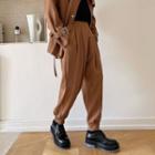 High-waist Plain Adhesive Straight Leg Dress Pants