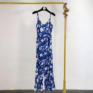 Flower Print Spaghetti Strap Cropped Jumpsuit