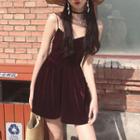 Spaghetti Strap Open Back Velvet Playsuit