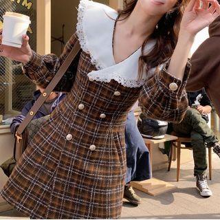 Lace Trim Collar Plaid Mini A-line Dress