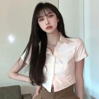 Short-sleeve Crop Shirt / Mini Pencil Skirt / Set