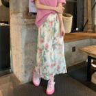 Floral Midi A-line Skirt Pink Floral - White - One Size