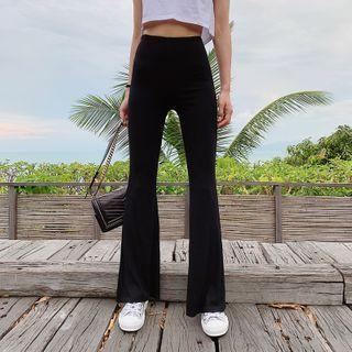 High-waist Plain Boot-cut Pants