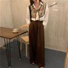 Embroidered Cropped Vest / Plain Shirt / Wide Leg Pants