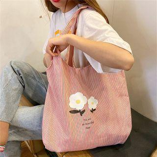 Floral Print Striped Tote Bag