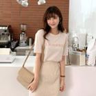 Letter-printed Cotton T-shirt Light Beige - One Size