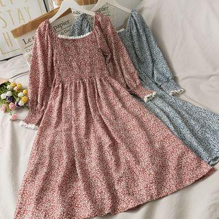 Lace-trim Floral Smocked Midi Dress