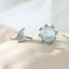 Non-matching Mermaid Tail & Bubble Earring E557 - S925 Silver Needle Studded Earring - Light Blue & Silver - One Size