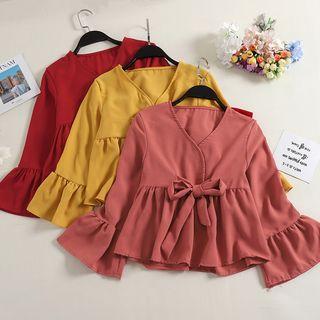 Bell-sleeve Bow-accent Blouse