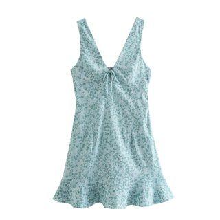 Sleeveless Floral Ruffle Hem Mini A-line Dress