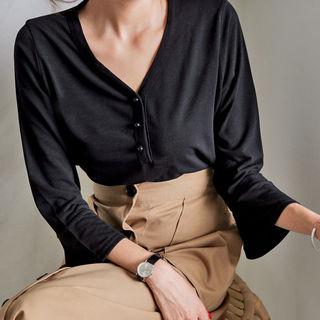 V-neck Bell-cuff Henley