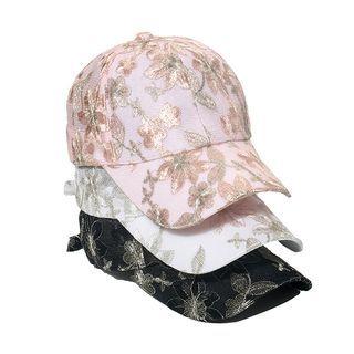 Flower Embroidered Denim Baseball Cap
