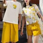 Couple Matching Short-sleeve Lemon Print Top / Plain Shorts