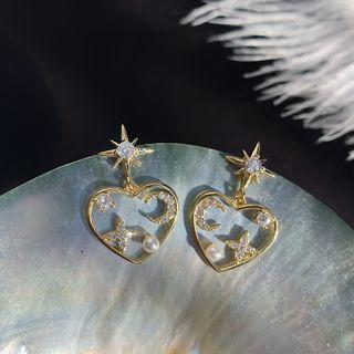 Heart Rhinestone Drop Earring 1 Pair - As Shown In Figure - One Size