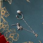 925 Sterling Silver Unicorn & Star Faux Pearl Dangle Earring 1 Pc - Silver - One Size