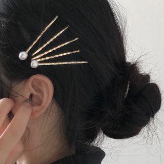 Set Of 7: Alloy / Faux Pearl Hair Clip / Hair Pin (assorted Designs) Set Of 7 - 0828a - Gold - One Size