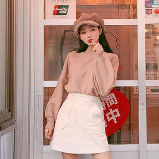 Dual-pocket Corduroy A-line Mini Skirt