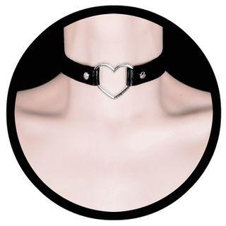 Faux Leather Heart Choker Love Heart - Black - One Size