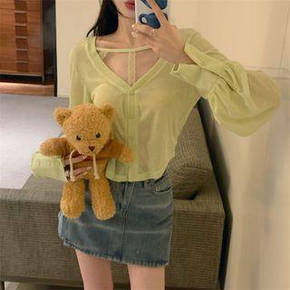 V-neck Lace-trim Light Cardigan
