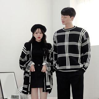 Couple Matching Plaid Sweater/ Button Cardigan