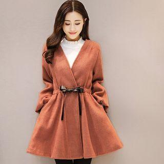 Tie-waist Woolen Coatdress