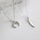 925 Sterling Silver Oval / Moon Pendant Necklace
