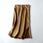 Slit Satin Midi A-line Skirt