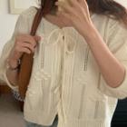 Elbow-sleeve Lace-up Cardigan