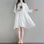 Set: Embroidered 3/4 Sleeve Chiffon Dress + Slipdress