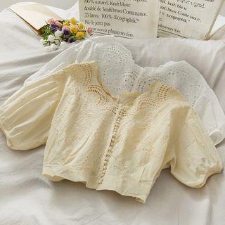 Eyelet Peal-button Crop Top