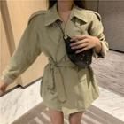 Plain Trench Jacket Light Green - One Size