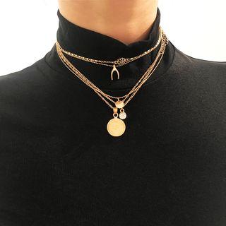 Disc Pendant Layered Choker 1952 - Gold - One Size