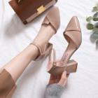 Pointed-toe Ankle Strap Chunky Heel Pumps