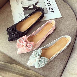 Rhinestone Bow Lace Pointed Flats