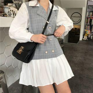 Plaid Panel Double-breasted Minidress