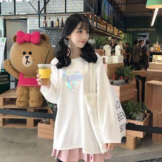 Long-sleeved Loose-fit Crewneck Cartoon Long T-shirt