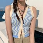 Halter-neck Striped Knit Polo Shirt