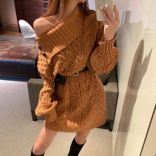 Asymmetric Cable-knit Sweater Dress