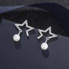 925 Sterling Silver Faux Pearl Rhinestone Star Earring 1 Pair - Ear Stud - Star - One Size