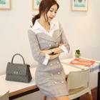 Double-breasted Mock Two-piece Long-sleeve Dress